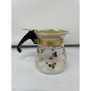Mini Vintage Pyrex Gold Clover Coffee Creamer Server 4" w/ Lid & Handle‎